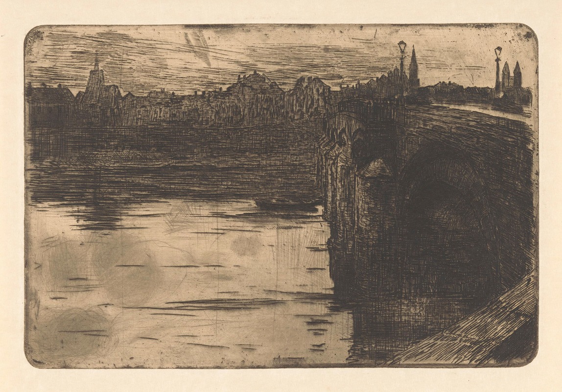 Pieter Josselin de Jong - Brug over een rivier in een stad