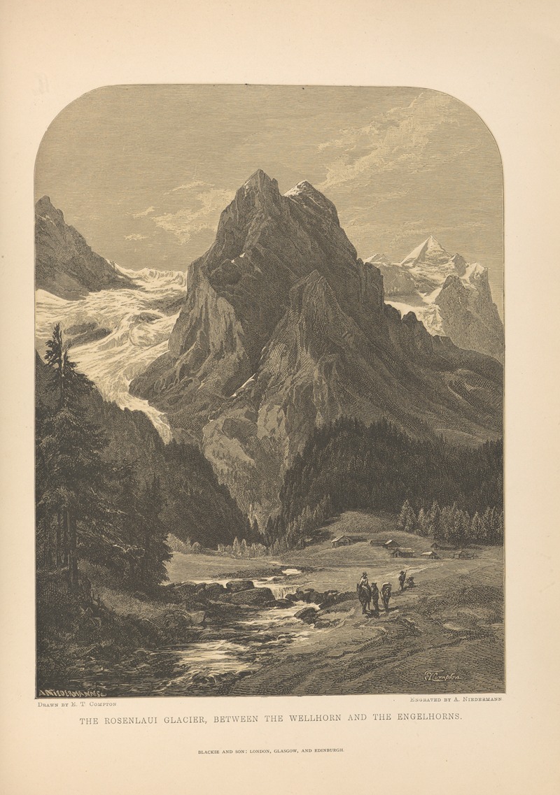 Theodor Gsell Fels - E.‎ ‎T.‎ ‎Compton – The‎ ‎Rosenlaui‎ ‎Glacier,‎ ‎between‎ ‎the‎ ‎Wellhorn‎ ‎and‎ ‎the‎ ‎Engelhorns