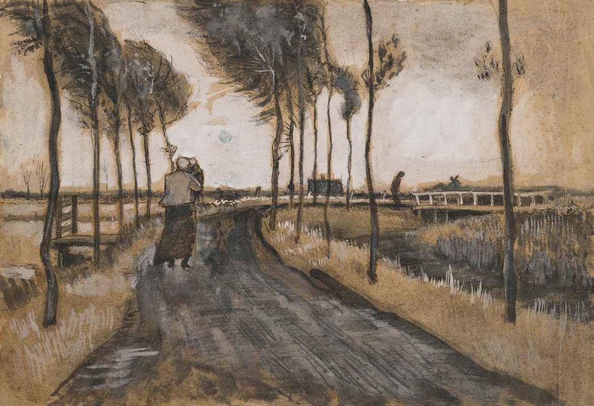 Vincent van Gogh - Landschap met Lopende Vrouw