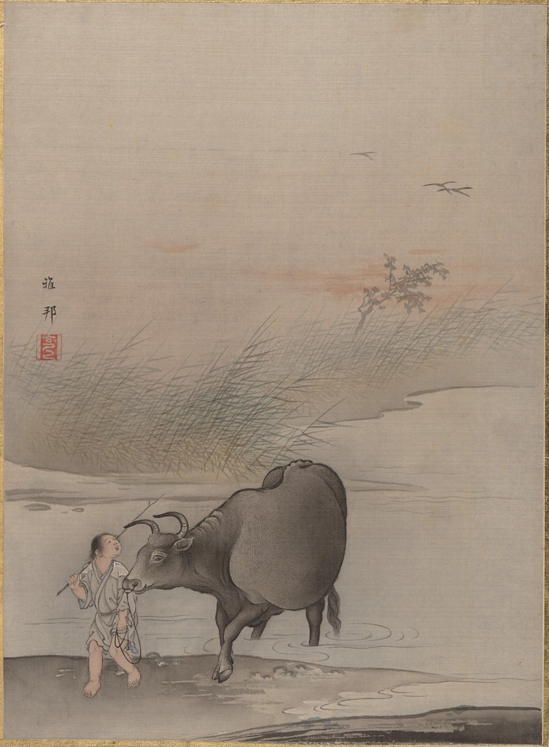 Hashimoto Gahō - Boy with Cow at the River’s Edge