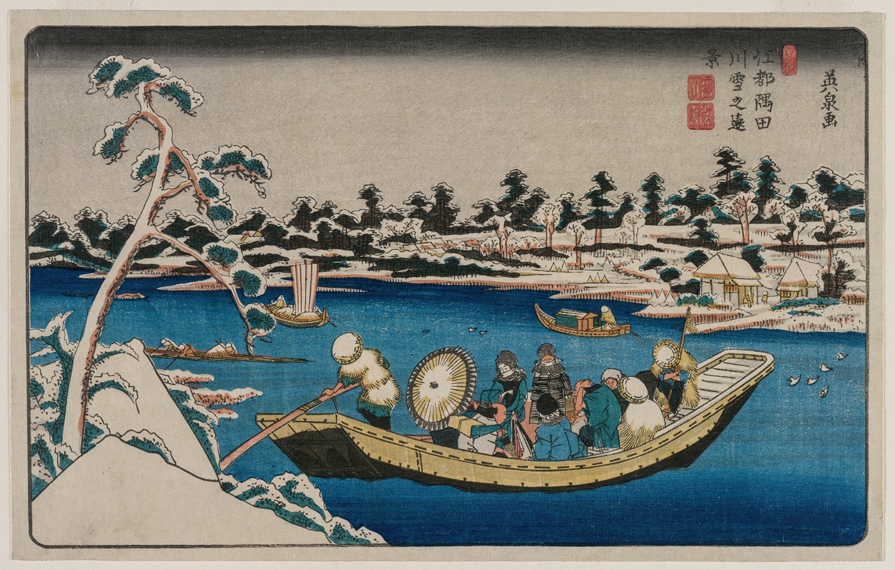 Ikeda Eisen - A Distant View of Snow on the Sumida River in Edo