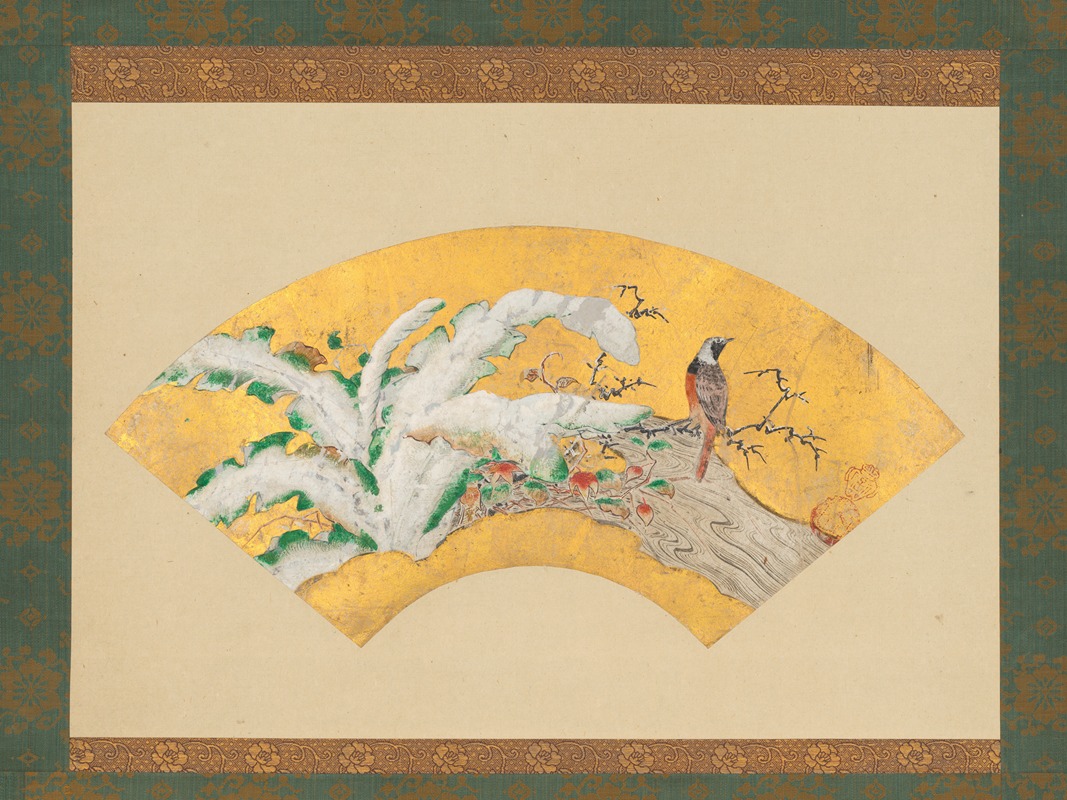 Kano Sōshū - Plantain and Bird in Snow