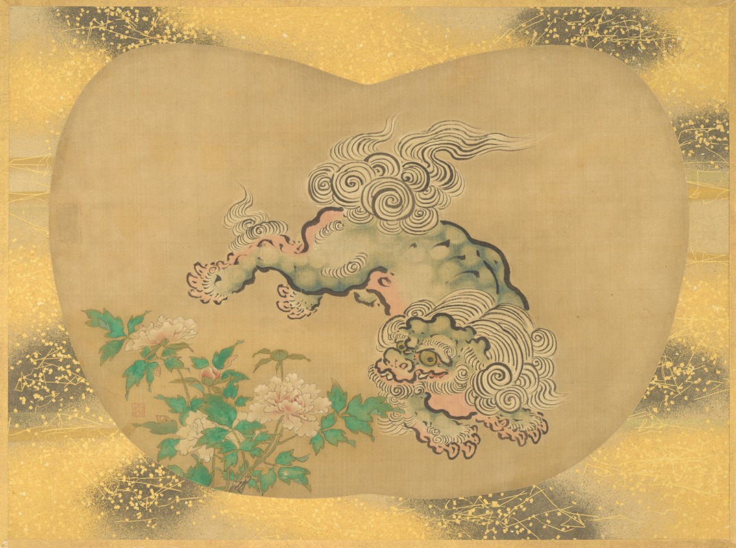 Kanō Tsunenobu - Chinese lion and peonies