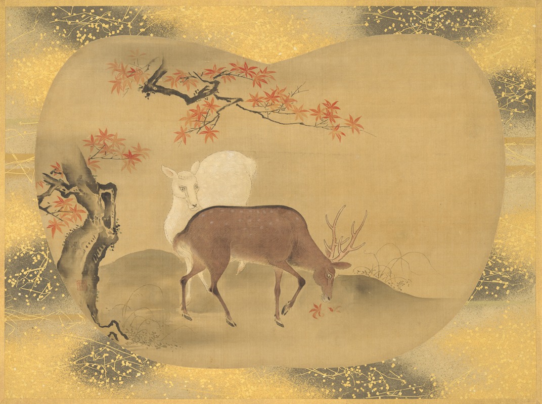 Kanō Tsunenobu - Deer and autumn foliage