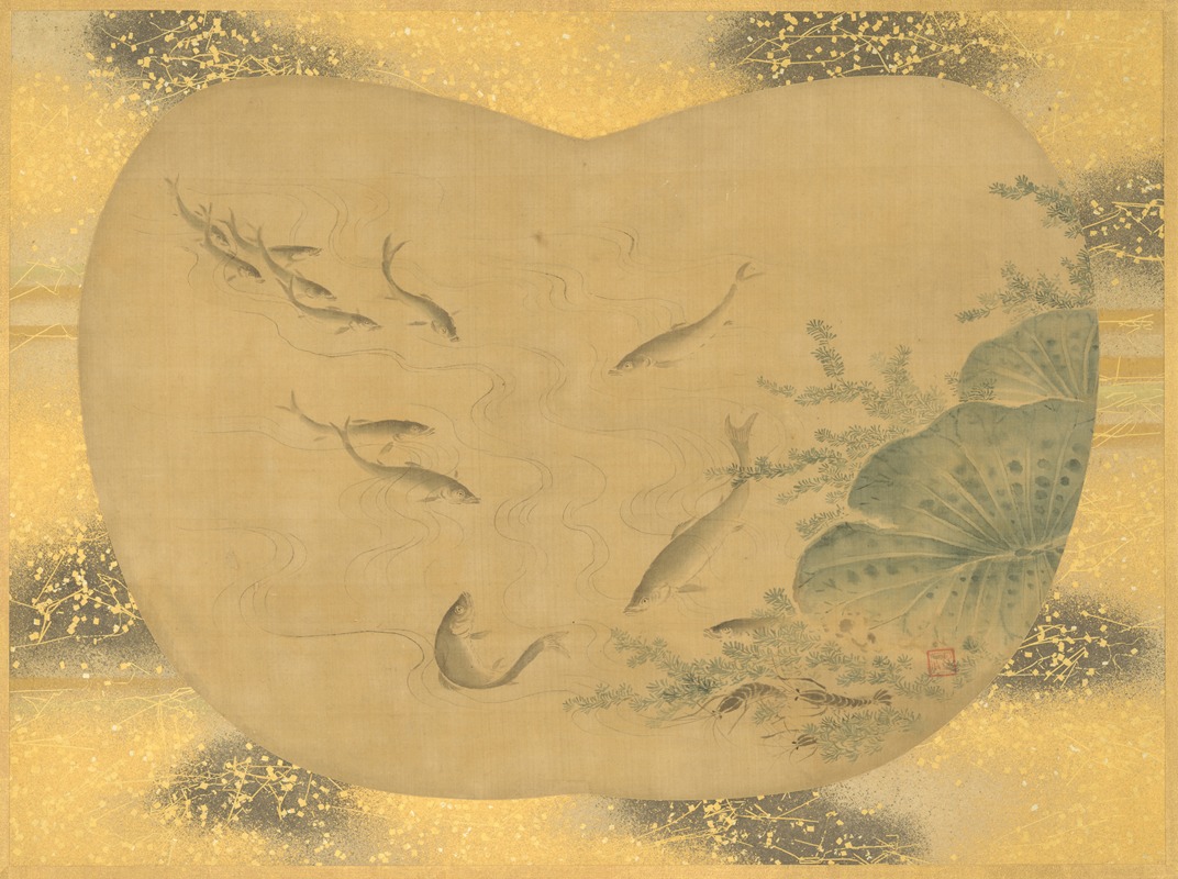 Kanō Tsunenobu - Fish and waterweeds in a lotus pond