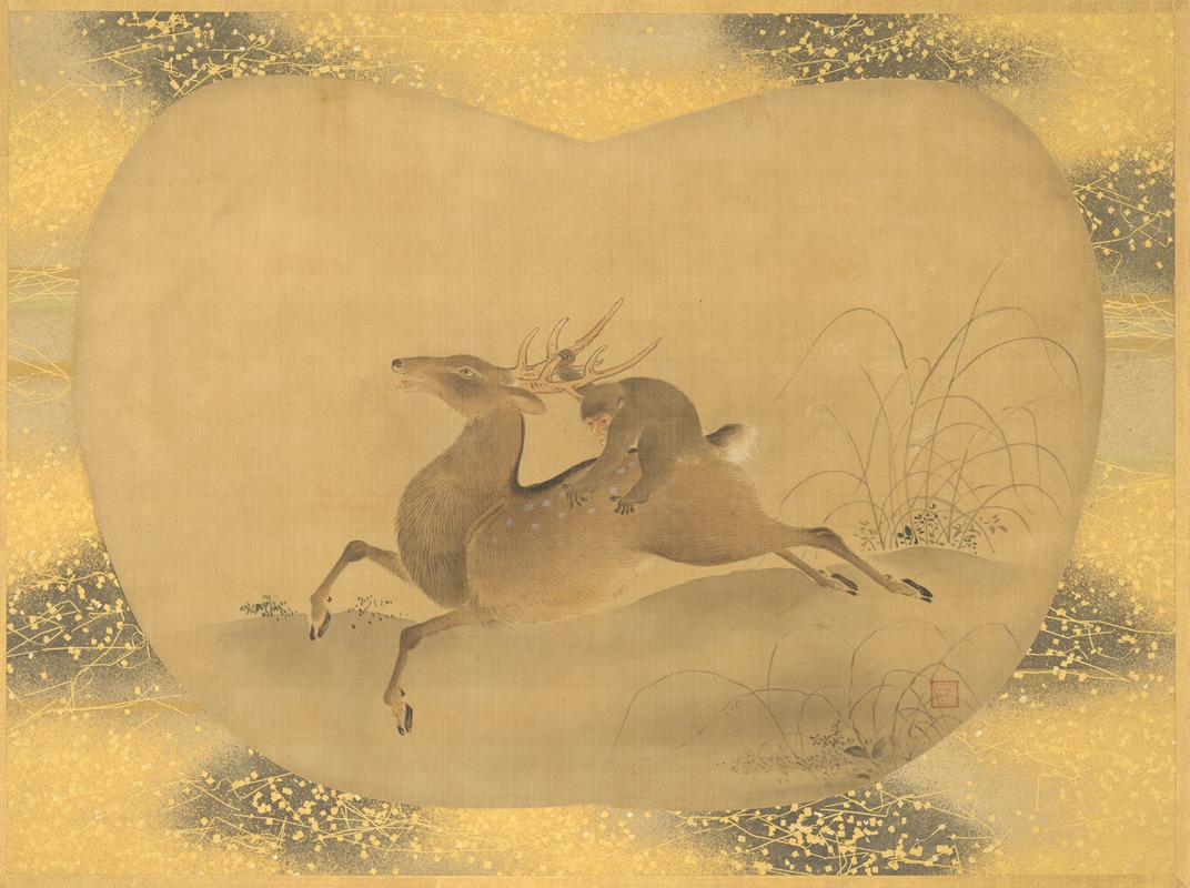 Kanō Tsunenobu - Monkey on a deer