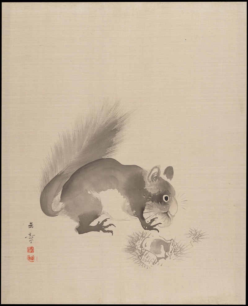 Kawabata Gyokushō - Squirrel Eating Chestnuts