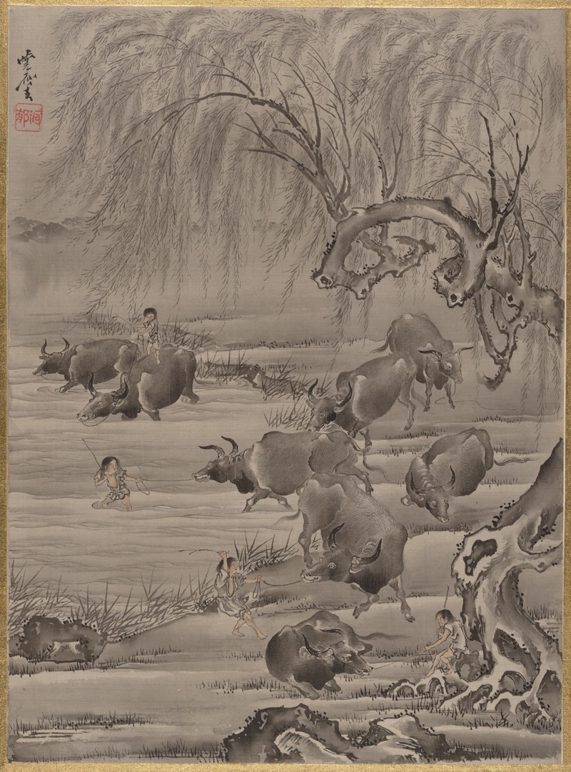 Kawanabe Kyōsai - Buffalo and Herdsman