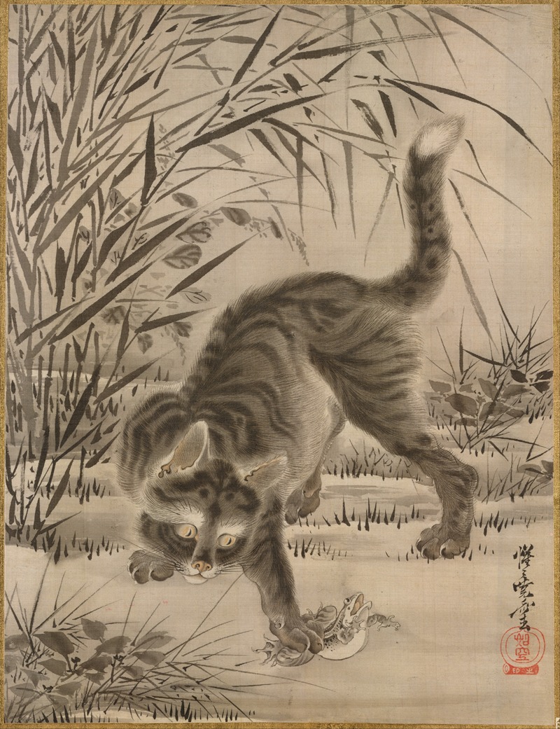 Kawanabe Kyōsai - Cat Catching a Frog