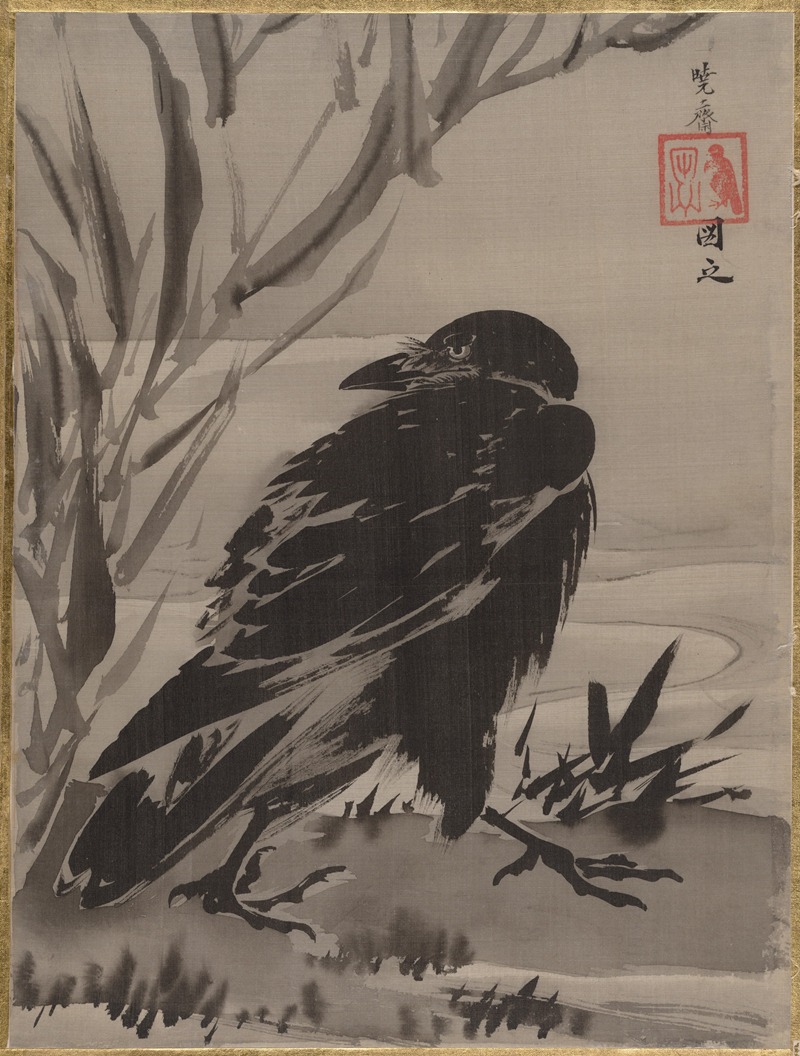 Kawanabe Kyōsai - Crow and Reeds by a Stream