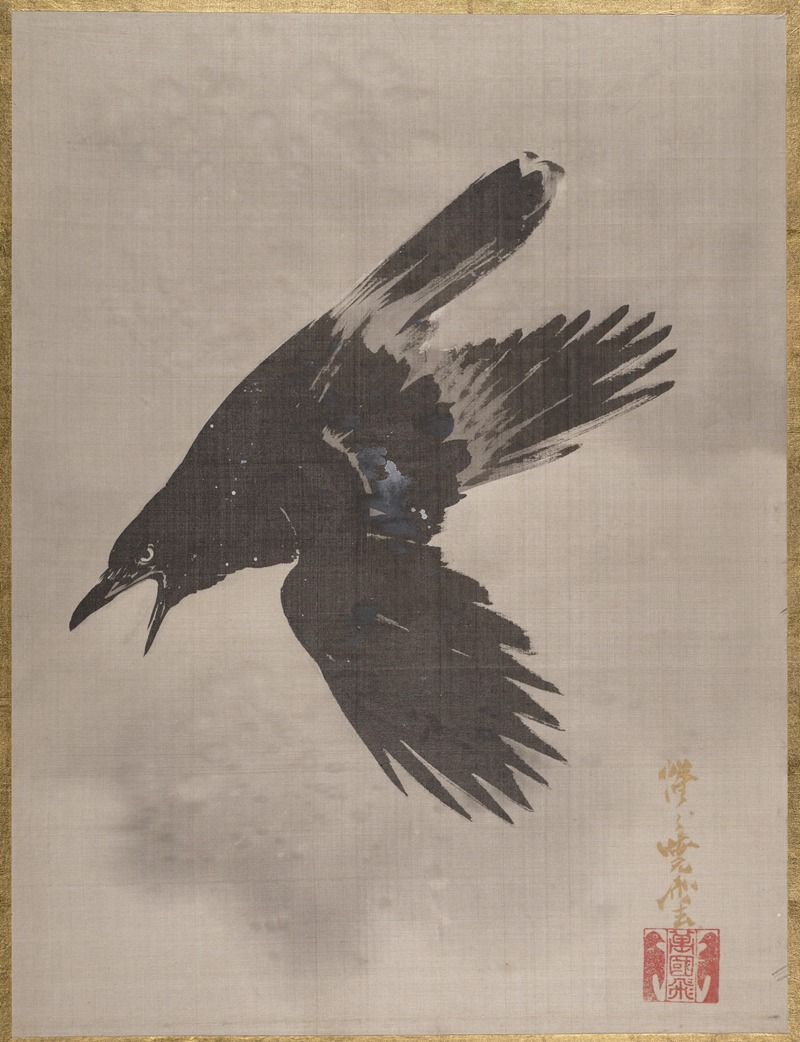 Kawanabe Kyōsai - Crow Flying in the Snow