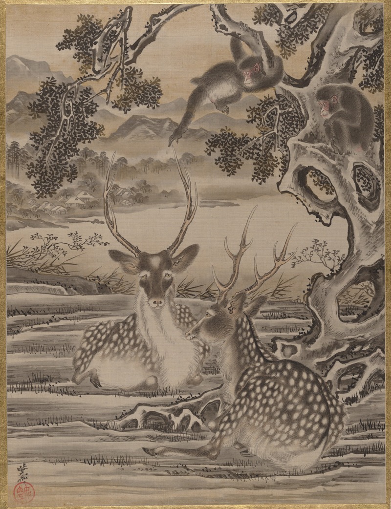 Kawanabe Kyōsai - Deer and Monkeys