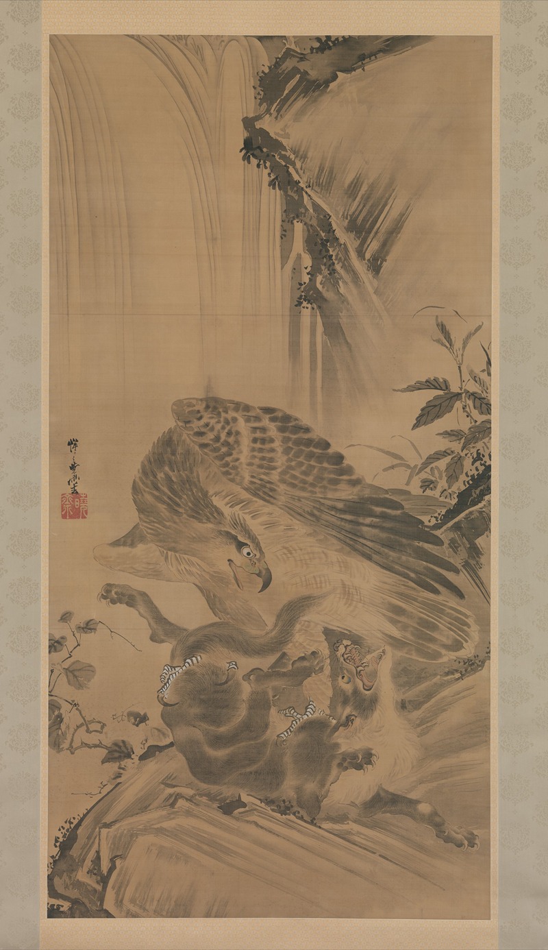 Kawanabe Kyōsai - Eagle Attacking a Mountain Lion