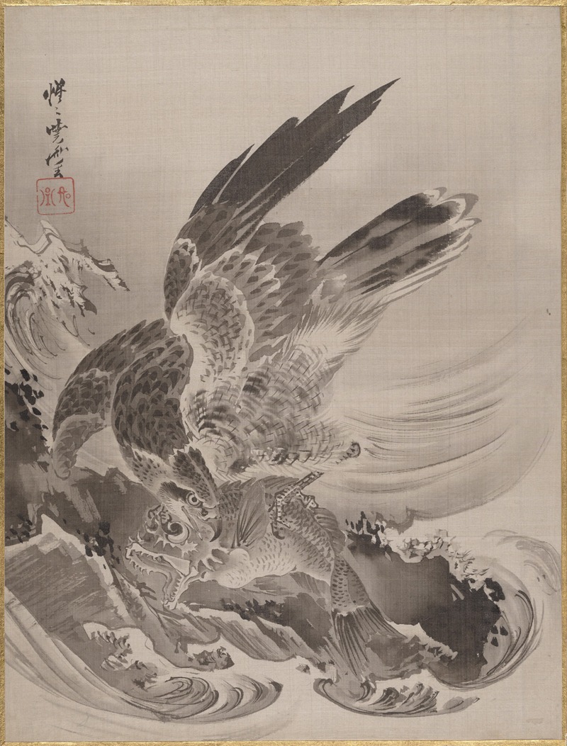 Kawanabe Kyōsai - Eagle Attacking Fish