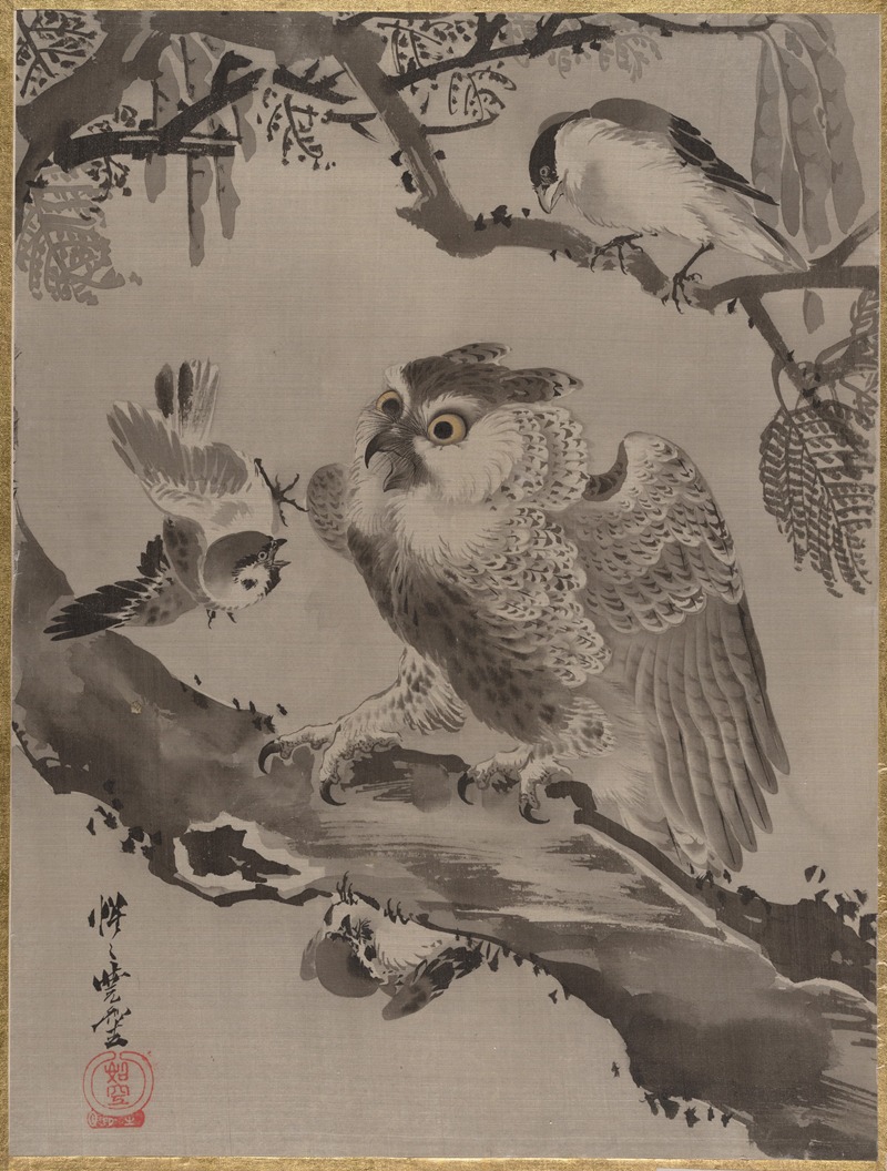 Kawanabe Kyōsai - Owl Mocked by Small Birds