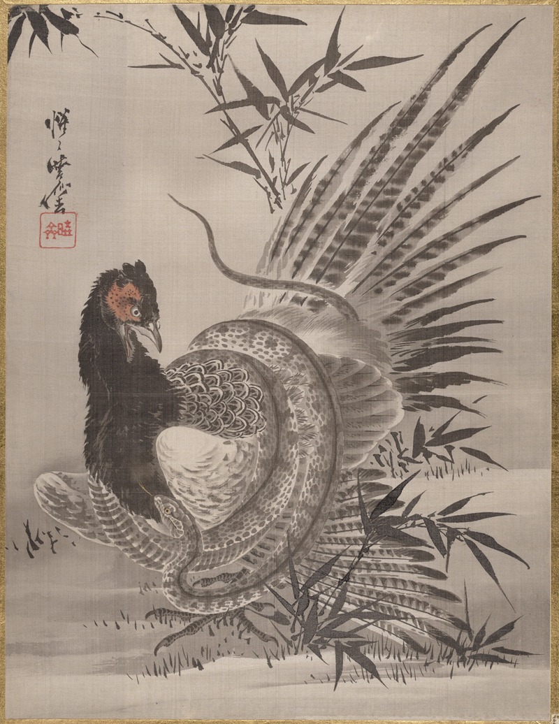 Kawanabe Kyōsai - Pheasant Caught by a Snake