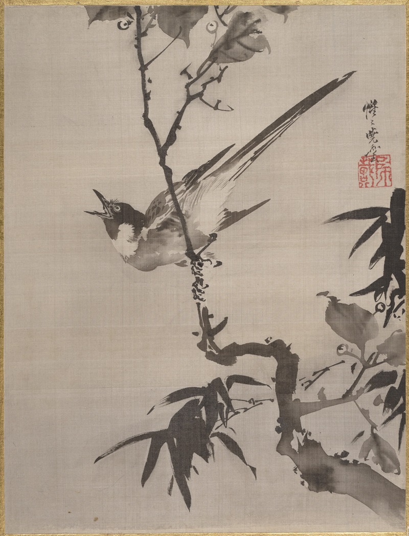 Kawanabe Kyōsai - Singing Bird on a Branch