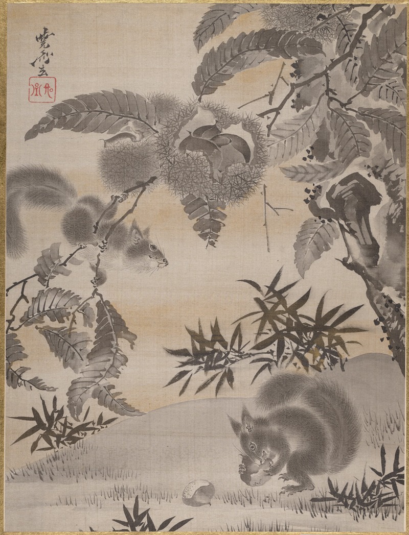 Kawanabe Kyōsai - Squirrels Gathering Chestnuts