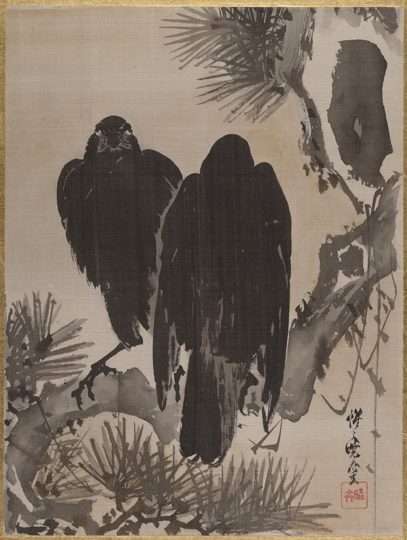 Kawanabe Kyōsai - Two Crows on a Pine Branch