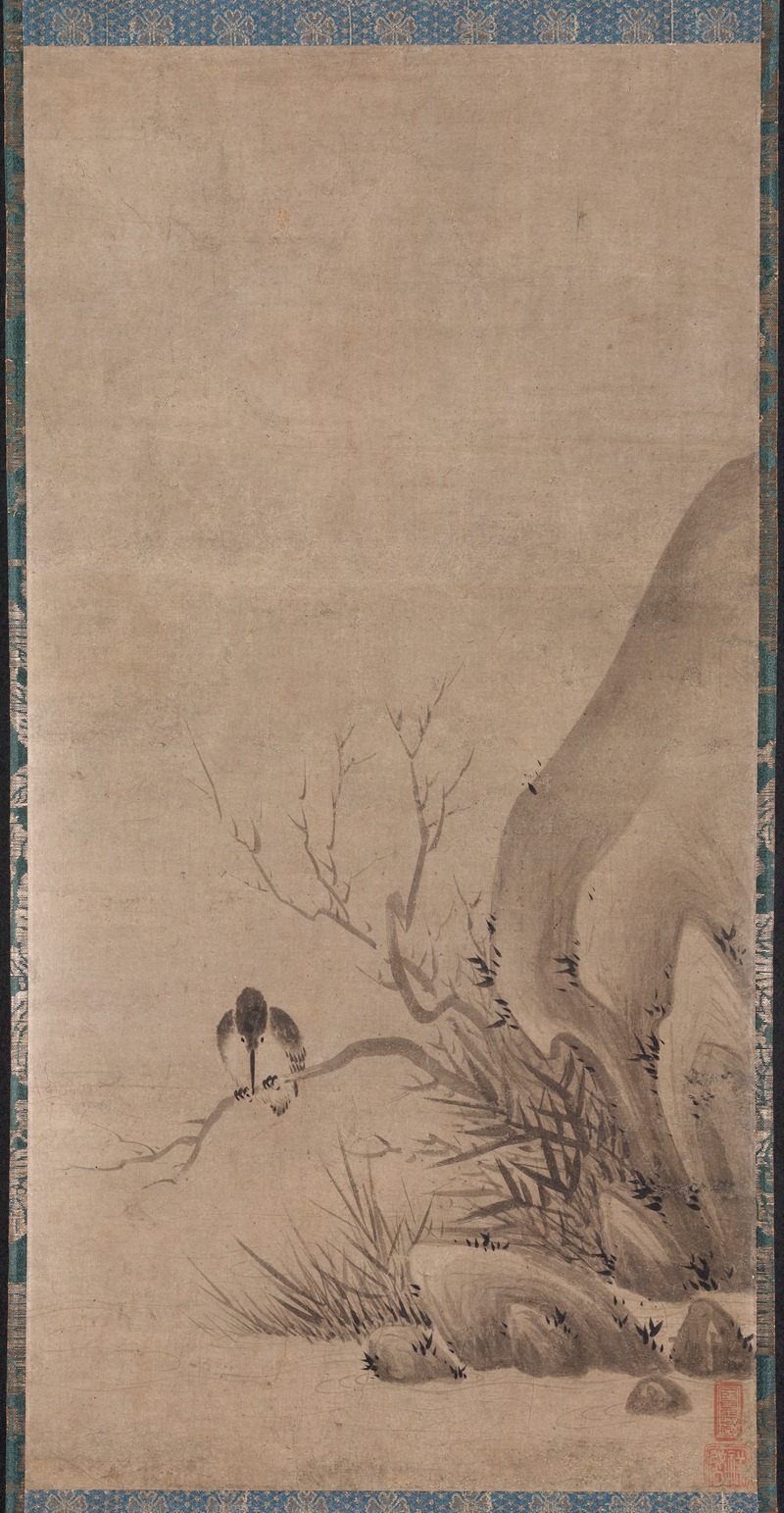 Kenkō Shōkei - Kingfisher Perched above a Stream