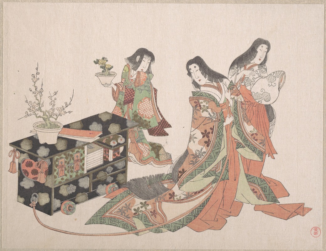 Kubo Shunman - Court Ladies Dragging a Cabinet along the Floor