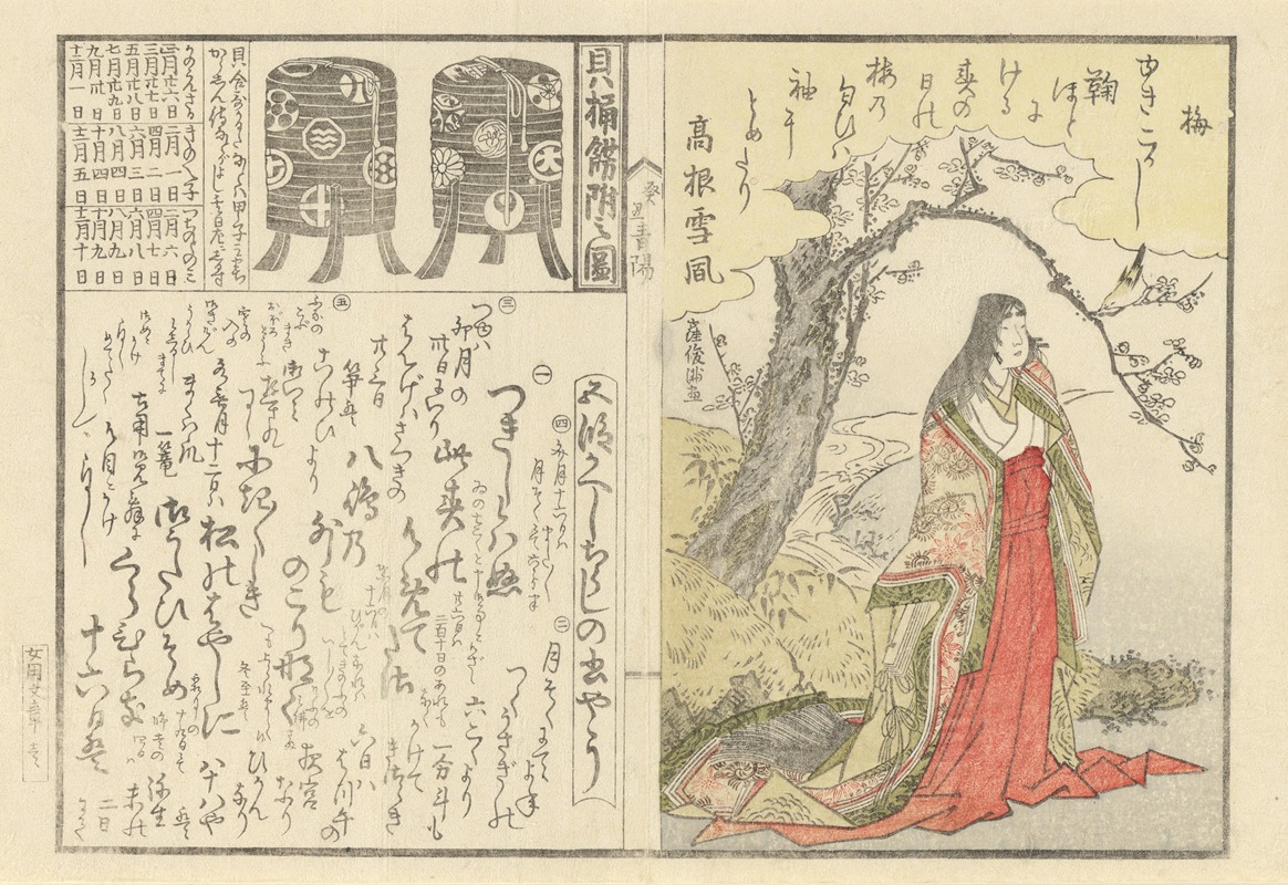 Kubo Shunman - Court Lady Beneath an Old Plum Tree; Two Lacquer Cabinets for the Shell-matching Game