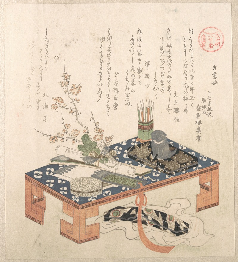 Kubo Shunman - Desk with Writing Set and Plum Flowers