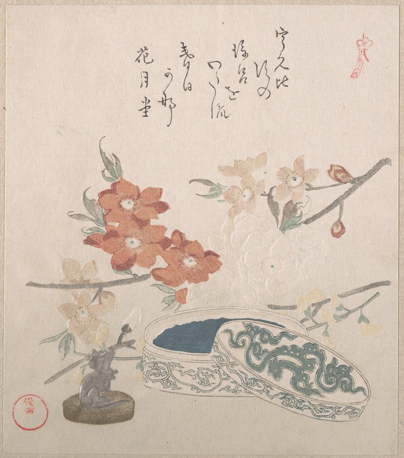 Kubo Shunman - Peach Blossoms, a Seal and a Seal-box