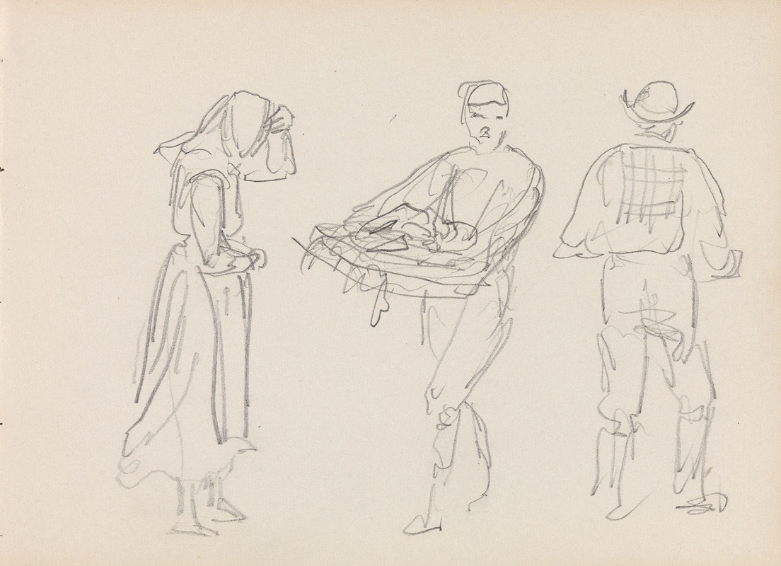 Adolph Tidemand - En kvinnefigur og to mannsfigurer