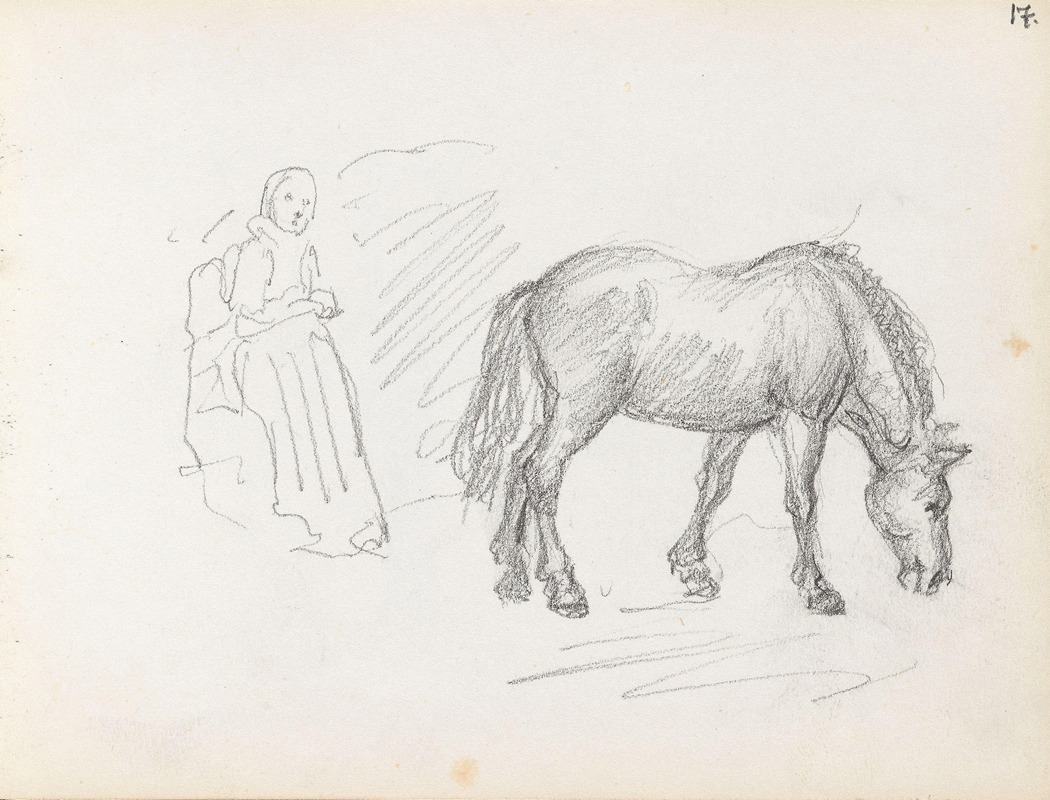 Adolph Tidemand - Female figure and horse