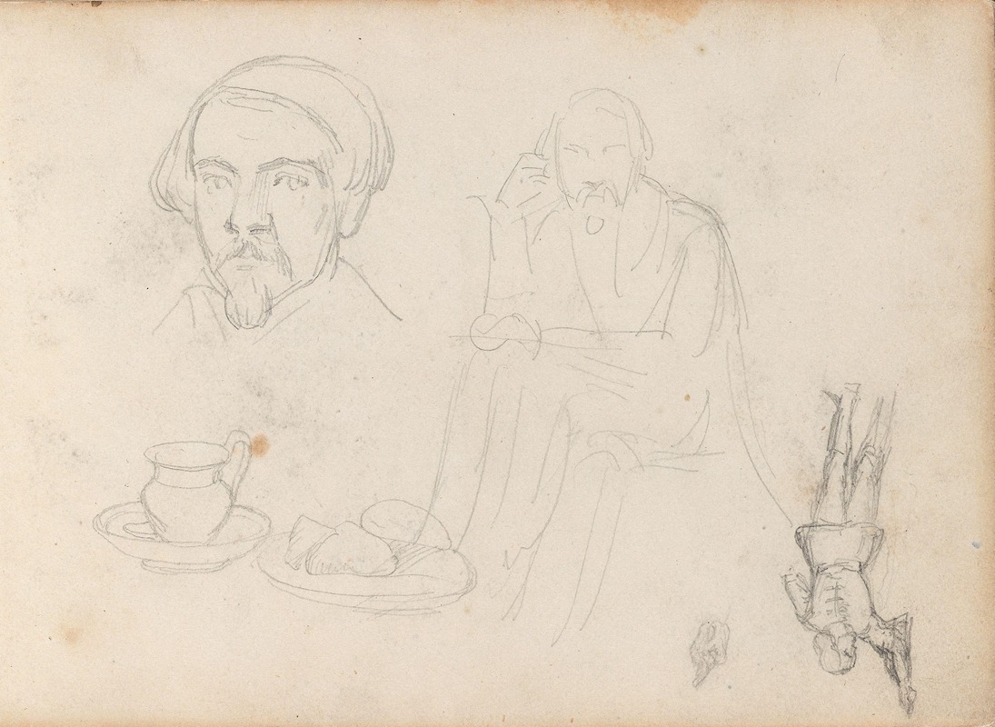 Adolph Tidemand - Figure studies; jug and dish