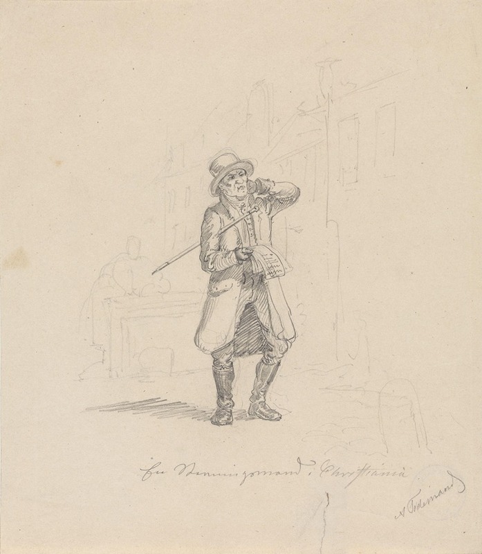 Adolph Tidemand - Gående mann med hatt, stokk og landstøvler