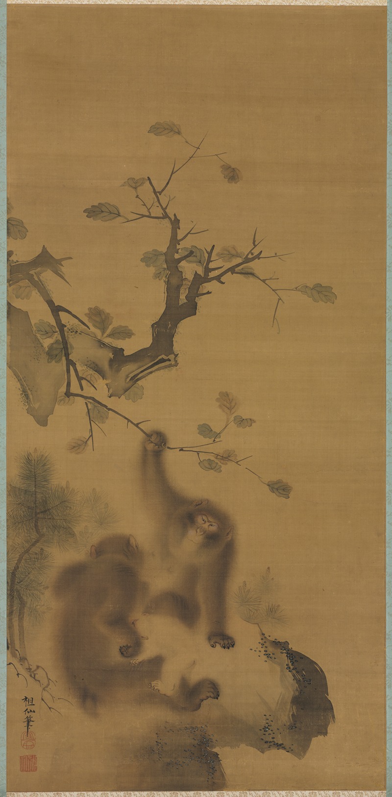 Mori Sosen - Monkeys on a Rock Ledge