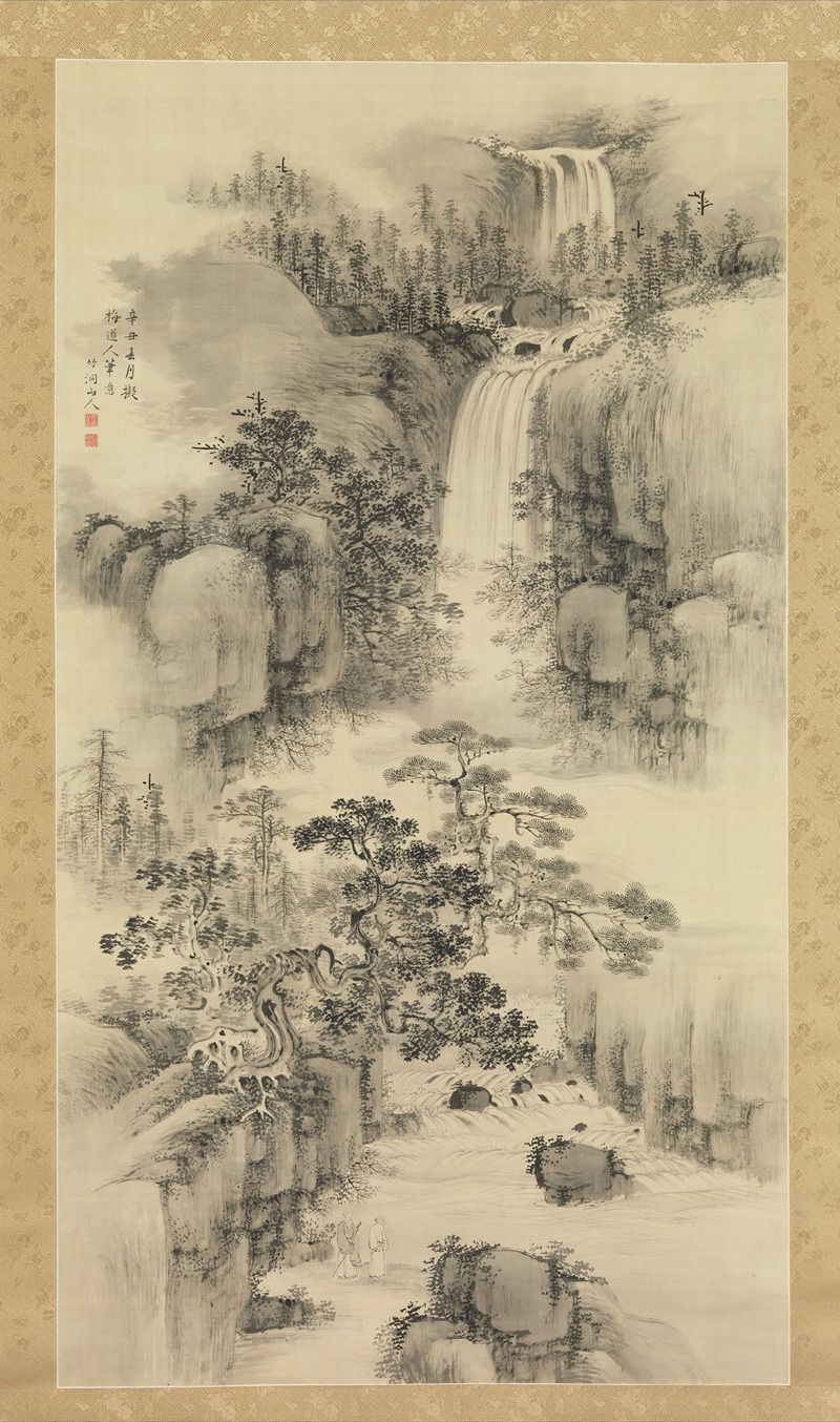 Nakabayashi Chikutō - Landscape with Waterfall