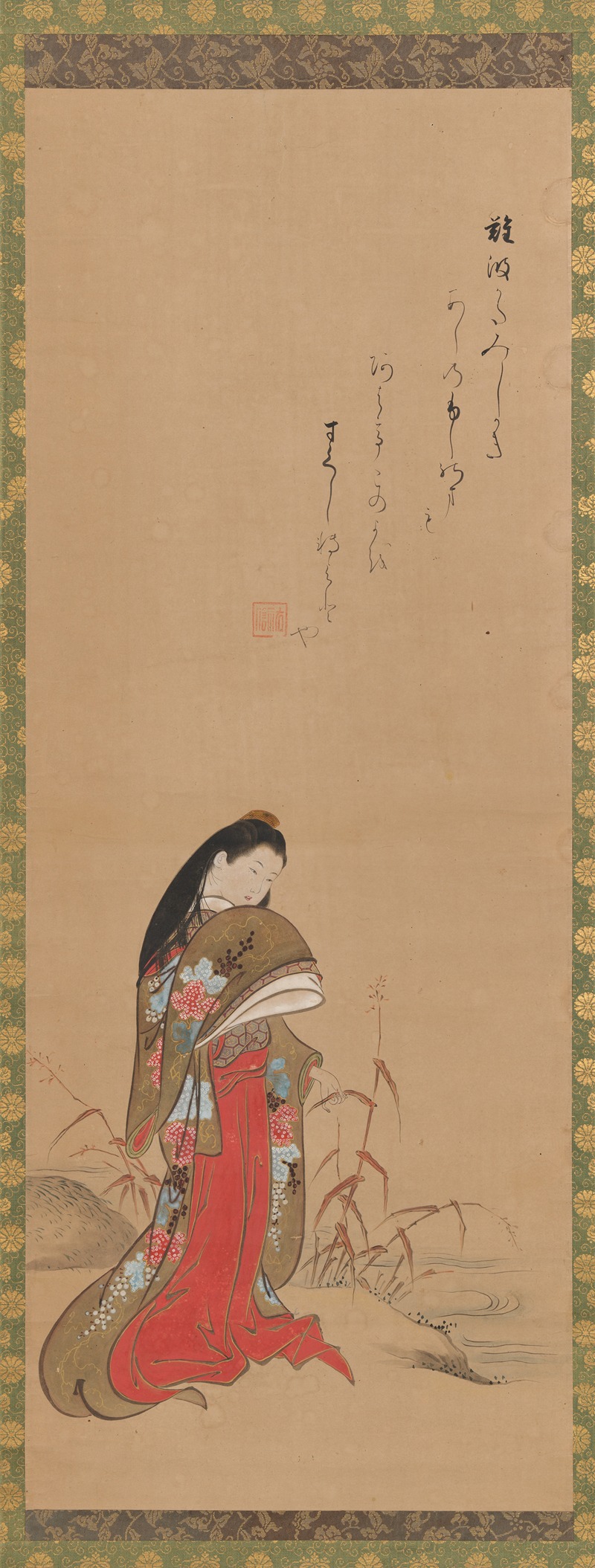 Nishikawa Sukenobu - Lady Ise by the Riverbank