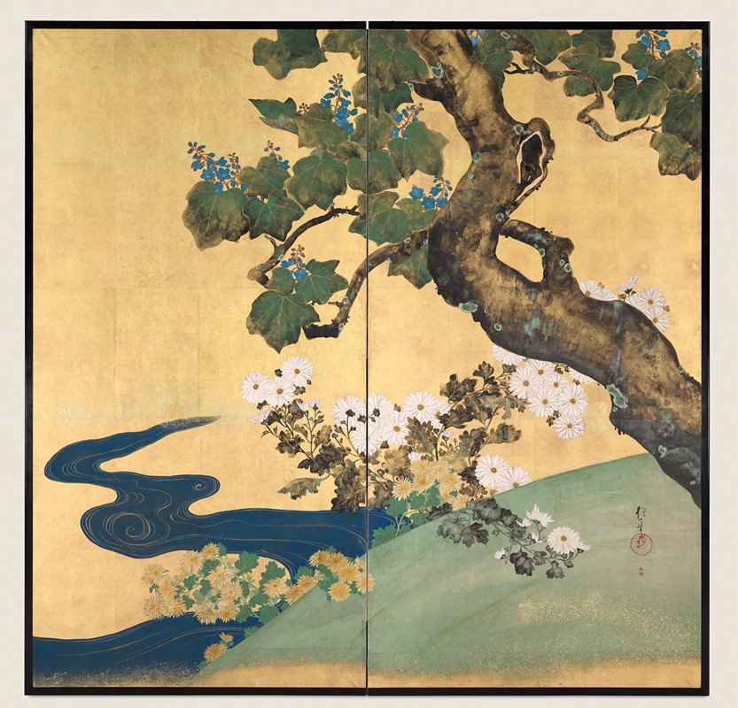 Sakai Hōitsu - Paulownias and Chrysanthemums