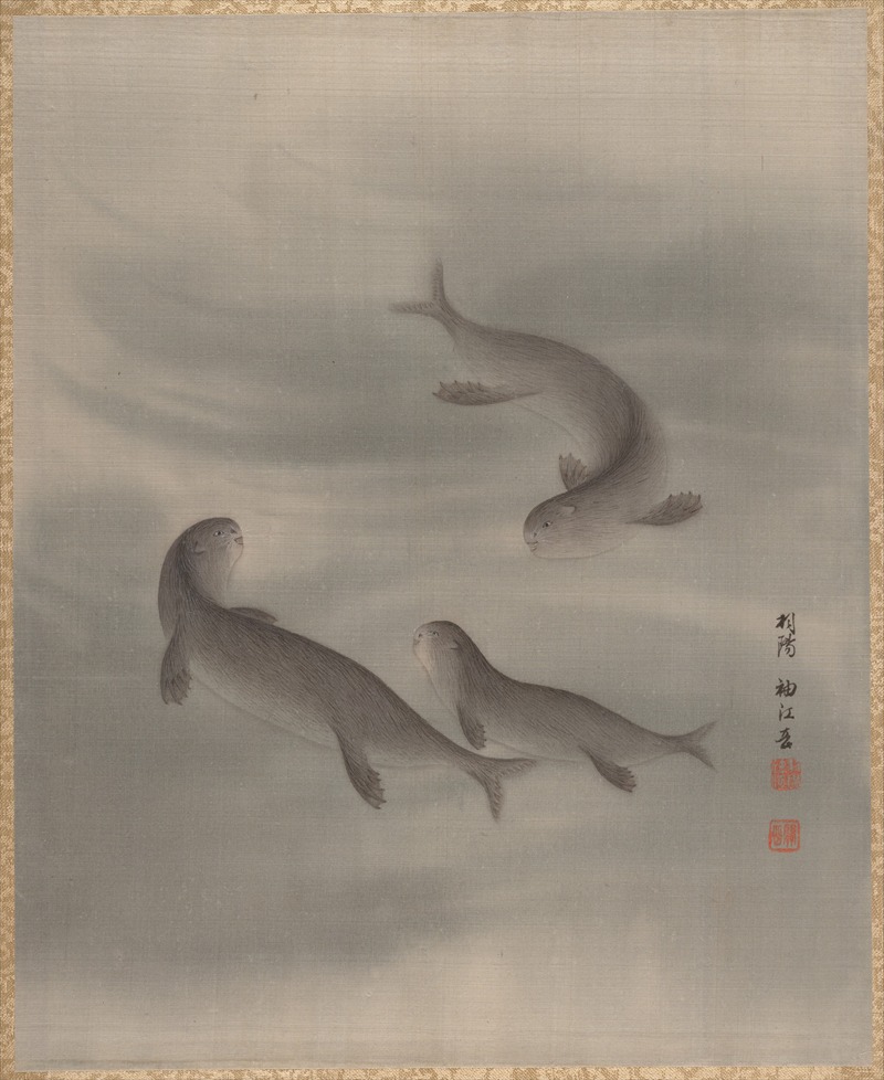 Seki Shūkō - Otters Swimming