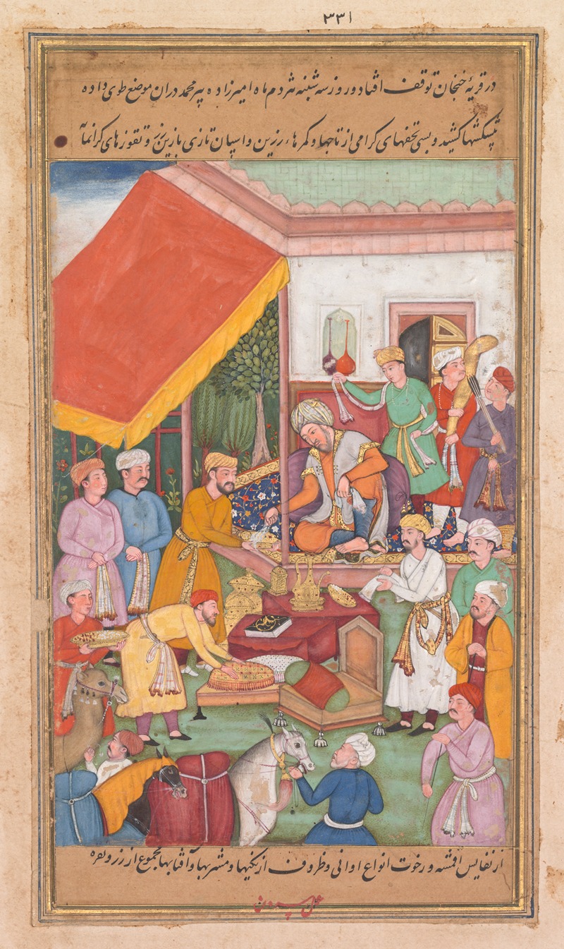 Shravana - Timur distributes gifts from his grandson, the Prince of Multan, from a Zafar-nama (Book of Victories)