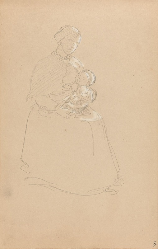 Adolph Tidemand - Kvinne med barn på fanget