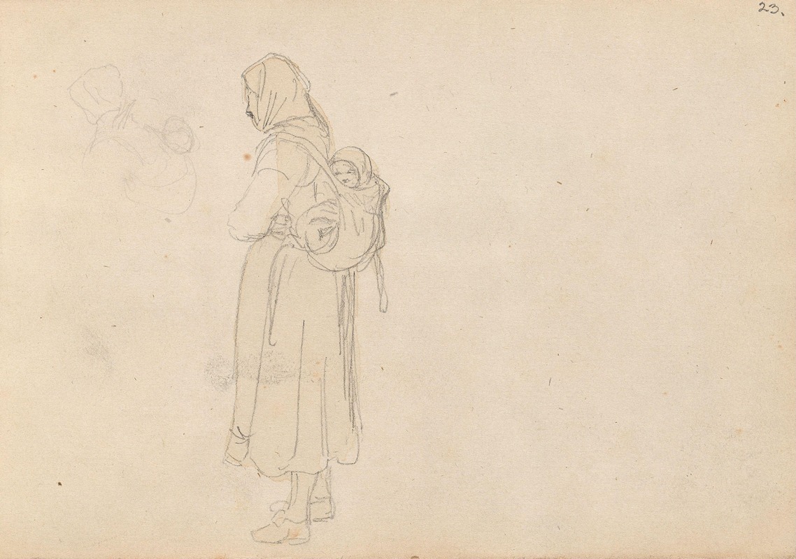 Adolph Tidemand - Kvinne med barn på ryggen