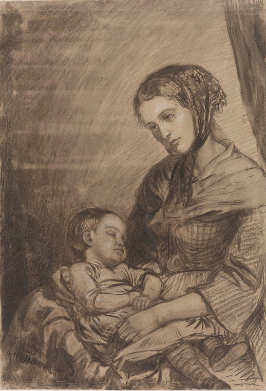 Adolph Tidemand - Kvinne med sovende barn