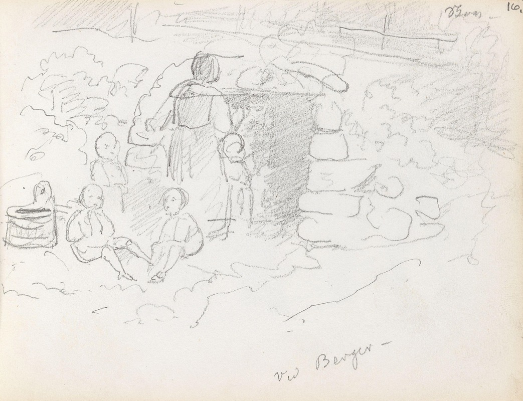 Adolph Tidemand - Kvinne og barn utenfor tunnel, ved Berger