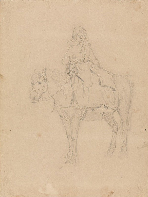 Adolph Tidemand - Kvinne til hest, Flesberg