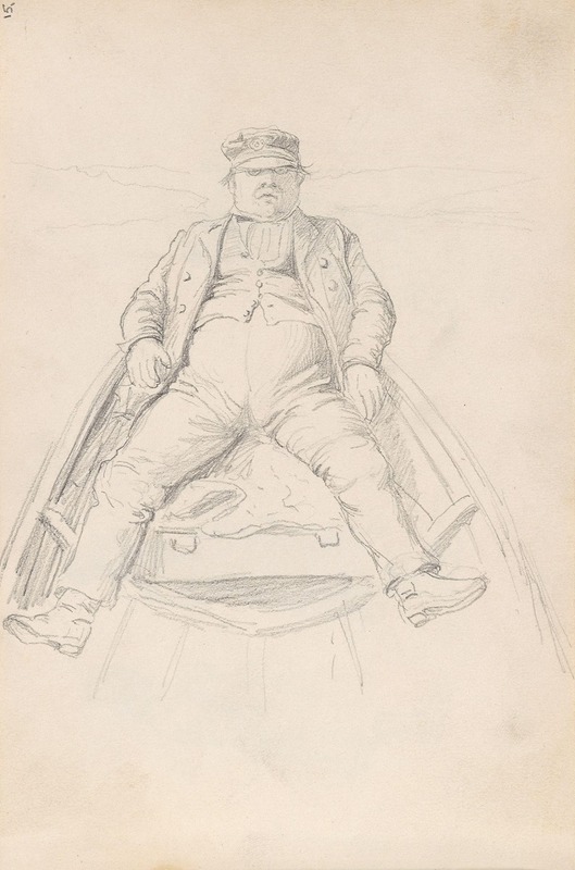 Adolph Tidemand - Mann i baugen på en båt