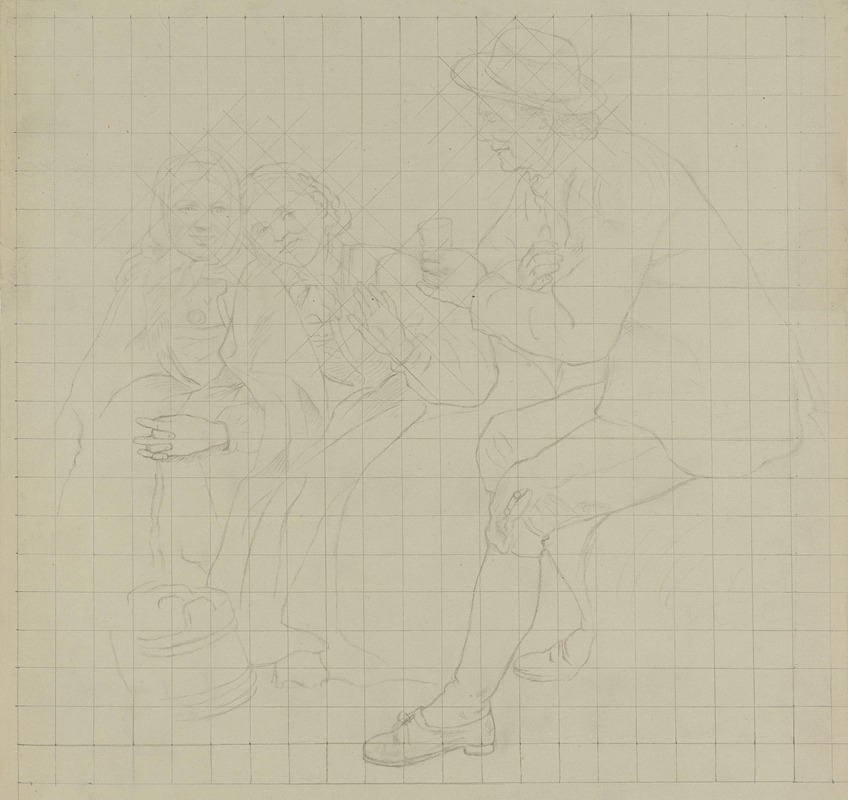 Adolph Tidemand - Mann og to kvinner i samtale