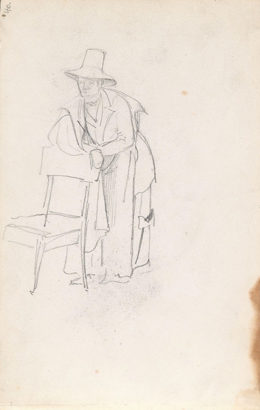 Adolph Tidemand - Mannsfigur som lener seg mot en stolrygg