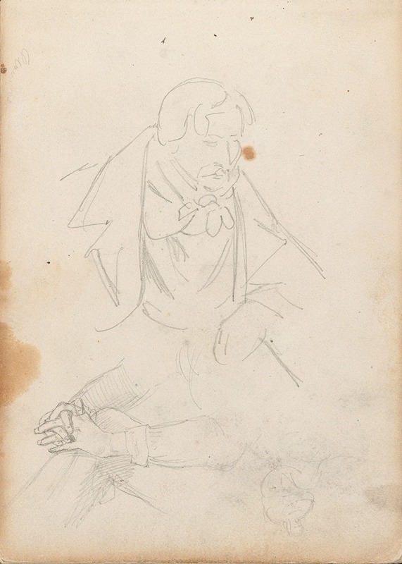 Adolph Tidemand - Mannsfigur; foldede hender på et kne