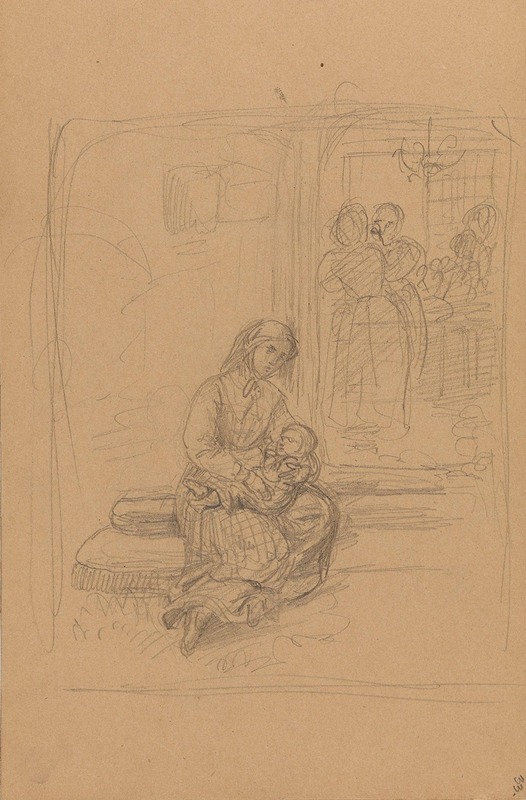 Adolph Tidemand - Mor med barn på fanget