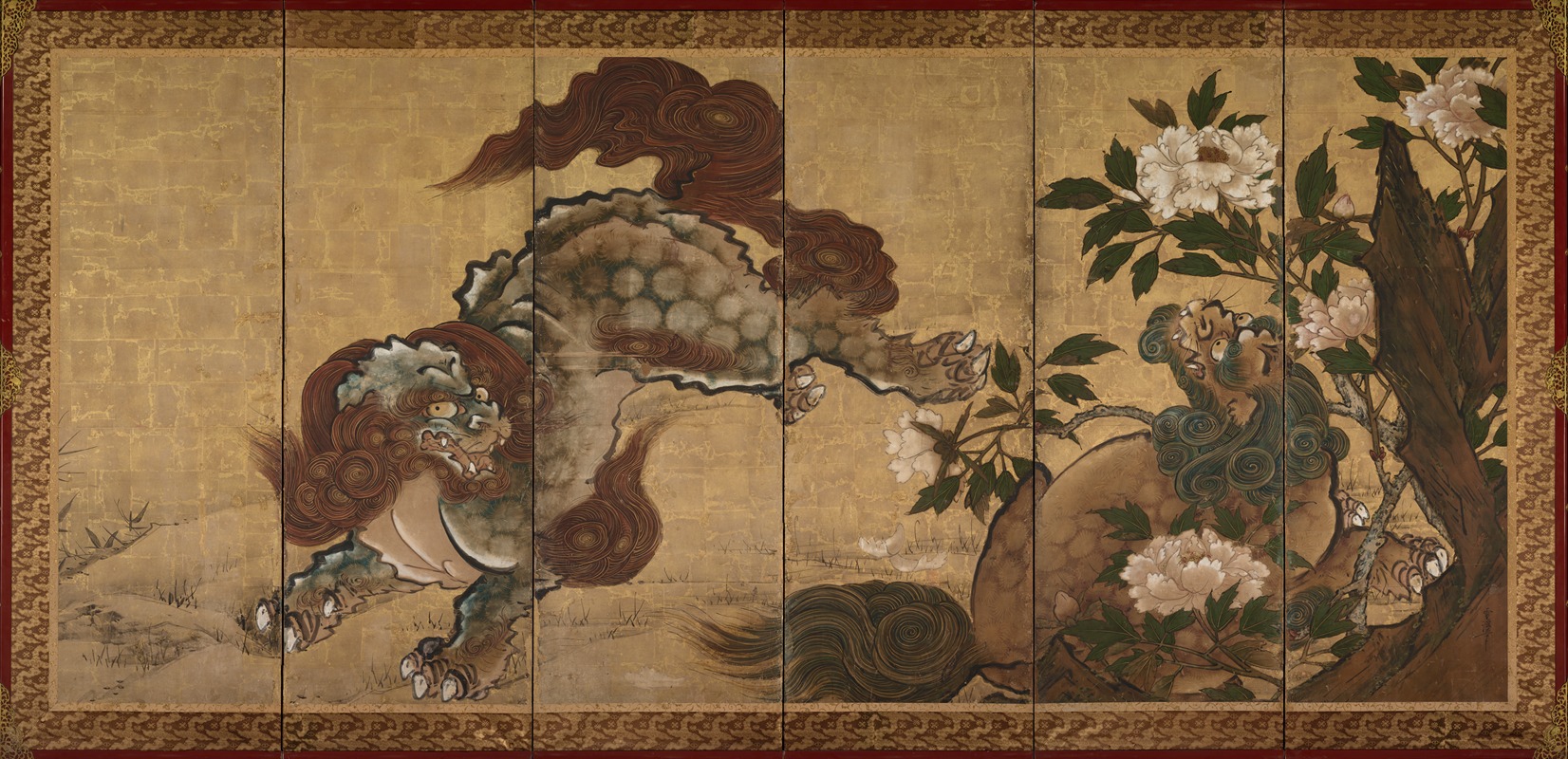 Yamaguchi Sekkei - Lions and Tigers in Peony and Bamboo