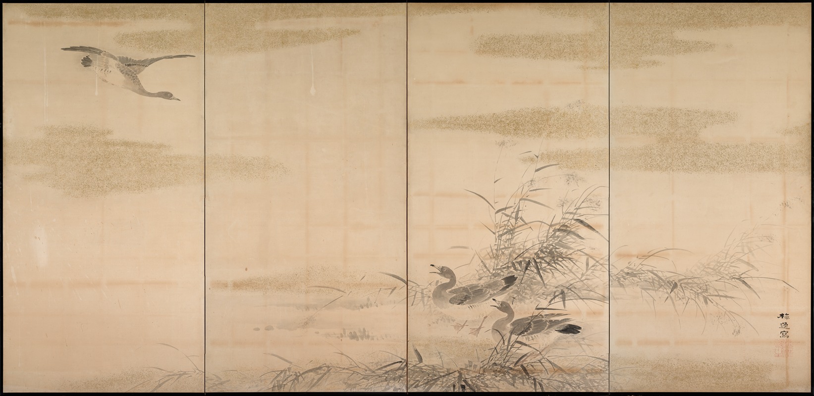 Yamamoto Baiitsu - Geese, Reeds, and Water